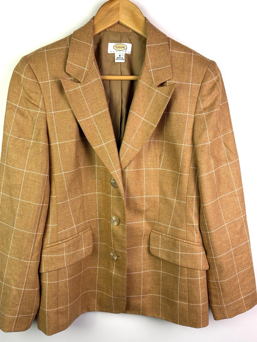 Vintage Talbots Camel Windowpane silk/Wool Blend Blazer size 8